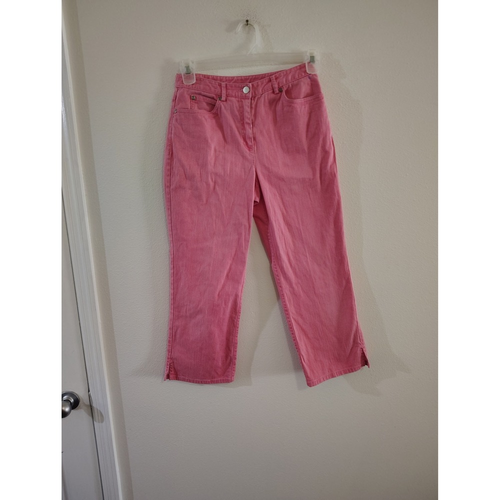 Susan Bristol Pink Denim Crop Pants 4 High Rise Straight Leg Jeans Slit Hem